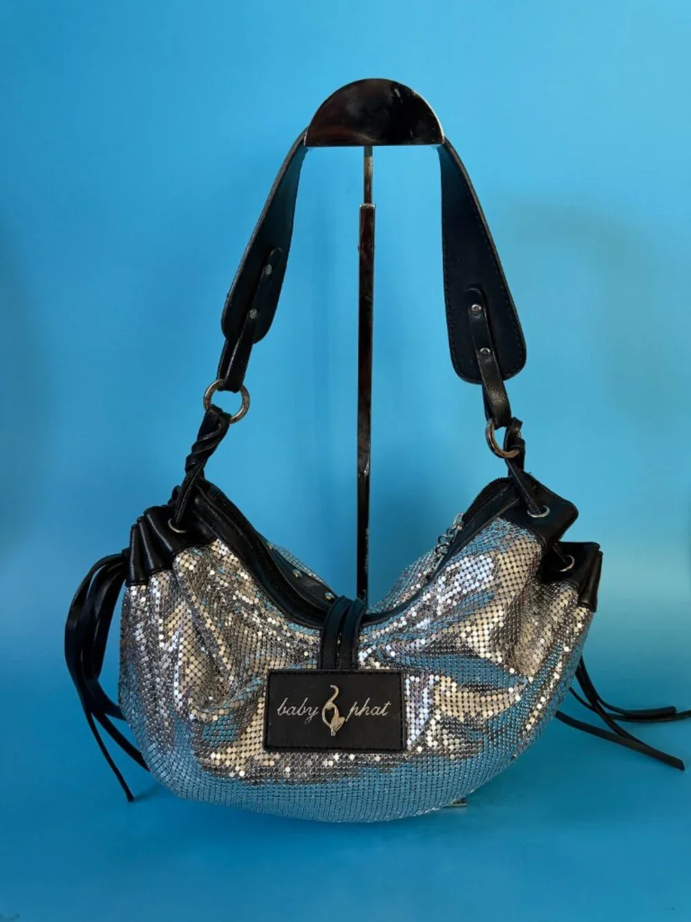 Baby Phat Y2K Silver Aluminum Metal Mesh Crescent Hobo Bag Vintage Y2K